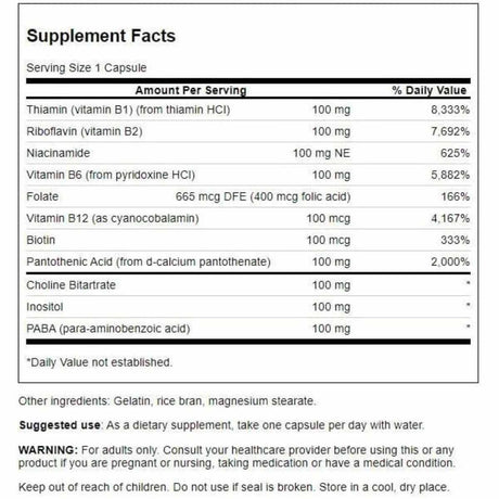  Experimenta la potencia de las vitaminas del grupo B con Swanson: 100 cápsulas para un bienestar óptimo.