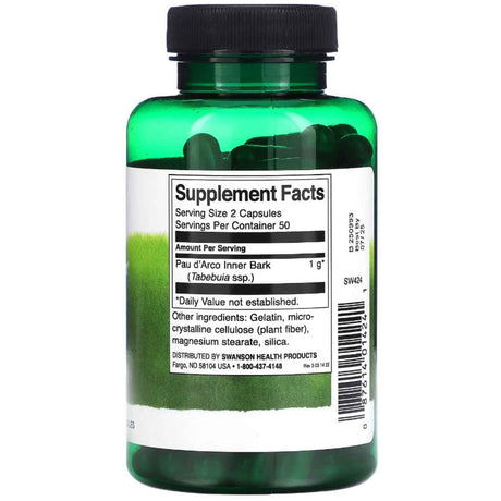 Swanson Pau d'Arco 500 mg 100 Cápsulas - Haz Tu Pedido