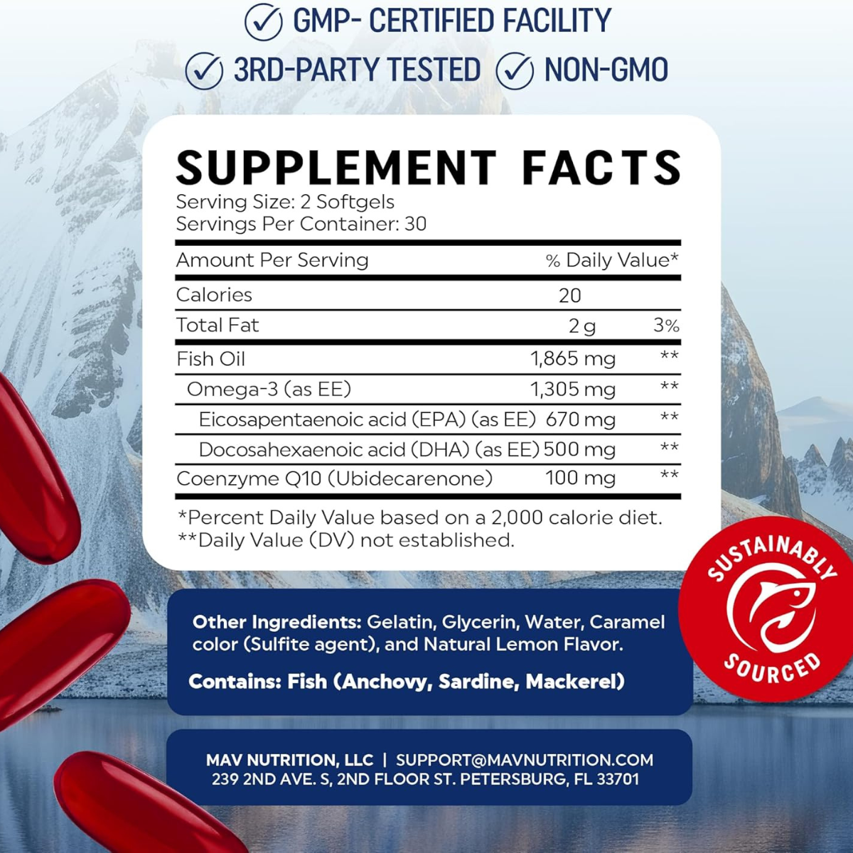 MAV Nutrition - Omega-3 + CoQ10 (1,865 mg - 60 Cápsulas Blandas)