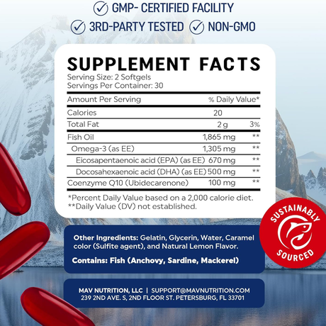 MAV Nutrition - Omega-3 + CoQ10 (1,865 mg - 60 Cápsulas Blandas)