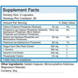 Tabla nutricional del suplemento Absolute Nutrition Tiroides T-3 60 cápsulas