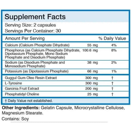 Tabla nutricional del suplemento Absolute Nutrition Tiroides T-3 60 cápsulas