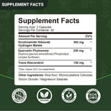 Tabla nutricional del suplemento Airboy Nicotinamida Ribósido Liposomal con Resveratrol 80 Cápsulas