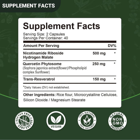 Tabla nutricional del suplemento Airboy Nicotinamida Ribósido Liposomal con Resveratrol 80 Cápsulas