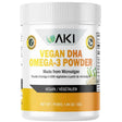 Frasco frontal de AKI Organic DHA omega 3 vegano de microalgas en polvo, presentación de 55 g.