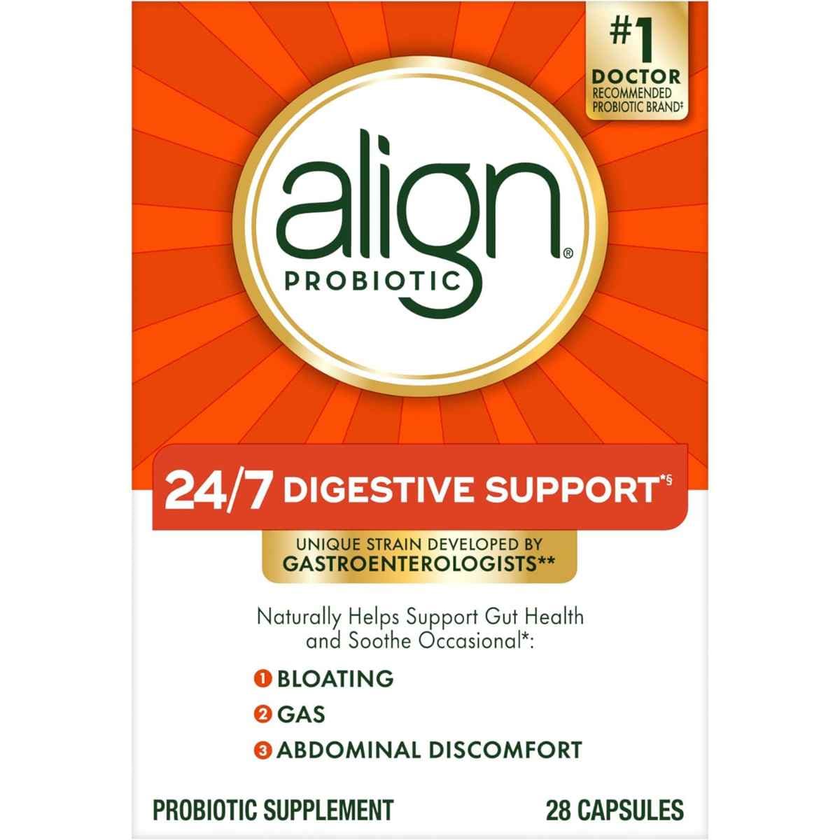 Frasco de suplemento Align - Bifidobacterium longum 35624 10 mg 28 cápsulas