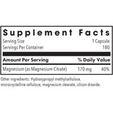 Etiqueta del suplemento Allergy Research Group Magnesium Citrate, 180 cápsulas