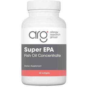 Frasco frontal de Allergy Research Group Super EPA con 60 cápsulas blandas.
