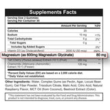 Panel de información del suplemento de Alliwise Glicinato de magnesio en gomitas, con 80 mg de magnesio, vitamina D3, cereza ácida y manzanilla por porción.