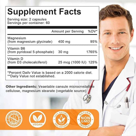 Panel de información del suplemento de Alliwise glicinato de magnesio con vitaminas D3 y B6