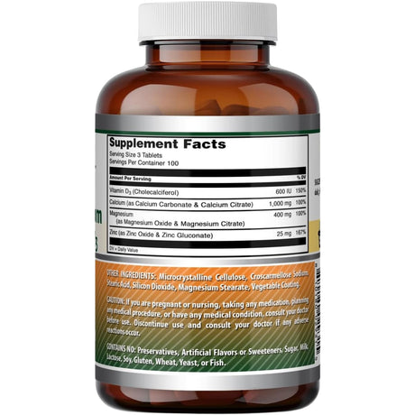 Información del suplemento de Amazing Formulas con calcio, magnesio, zinc y vitamina D3, presentación de 300 tabletas