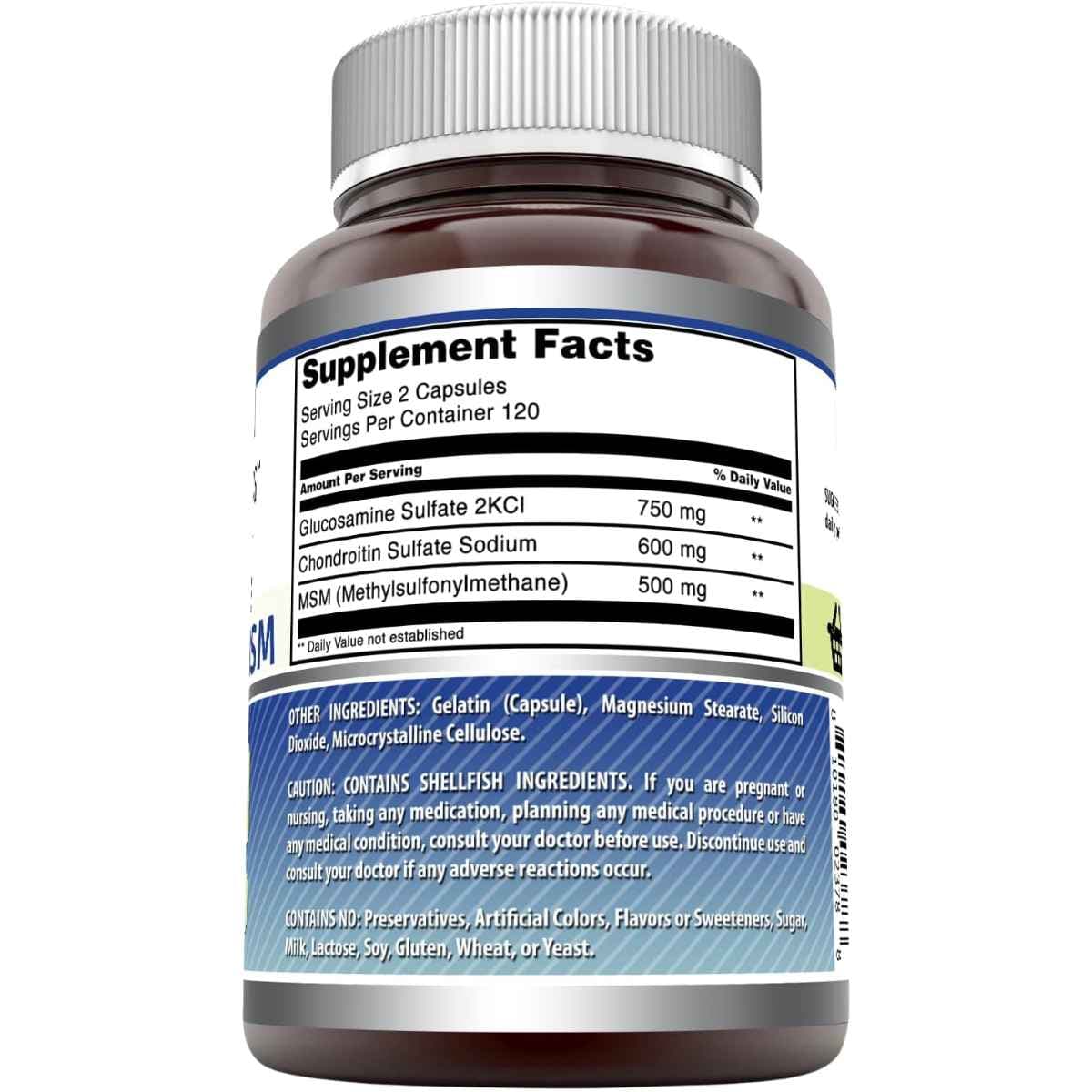 Tabla nutricional del suplemento Amazing Formulas Glucosamina Condroitina y MSM 1850 mg - 240 Cápsulas