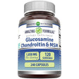 Frasco de suplemento Amazing Formulas Glucosamina Condroitina y MSM 1850 mg - 240 Cápsulas