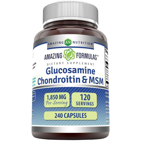 Frasco de suplemento Amazing Formulas Glucosamina Condroitina y MSM 1850 mg - 240 Cápsulas