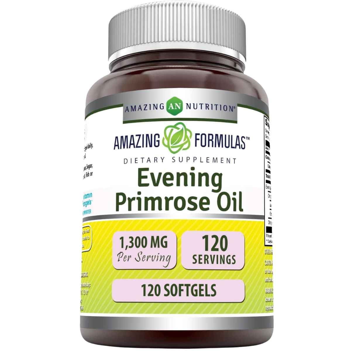 Amazing Nutrition aceite de onagra 1300 mg, frasco de 120 cápsulas blandas