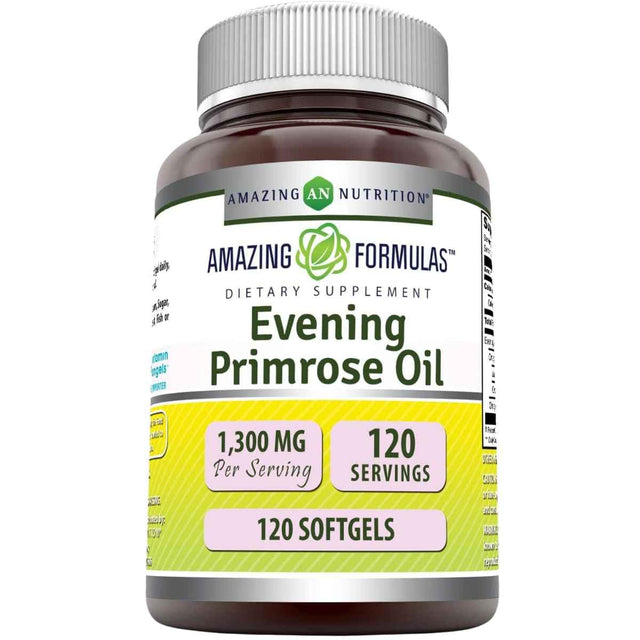 Amazing Nutrition aceite de onagra 1300 mg, frasco de 120 cápsulas blandas