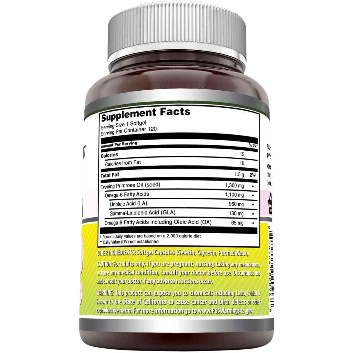 Información del suplemento de Amazing Nutrition aceite de onagra 1300 mg, 120 cápsulas blandas