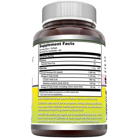 Información del suplemento de Amazing Nutrition aceite de onagra 1300 mg, 120 cápsulas blandas