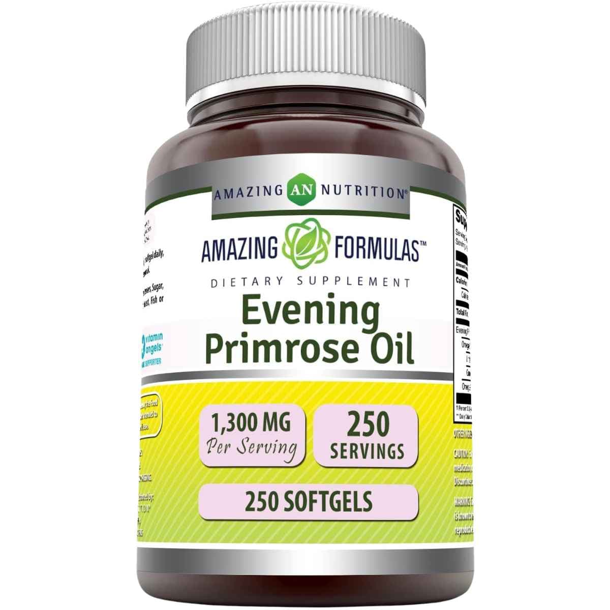 Amazing Nutrition aceite de onagra 1300 mg, frasco de 250 cápsulas blandas