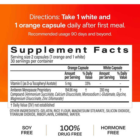 Tabla nutricional del suplemento Amberen Fórmula para Menopausia 60 cápsulas