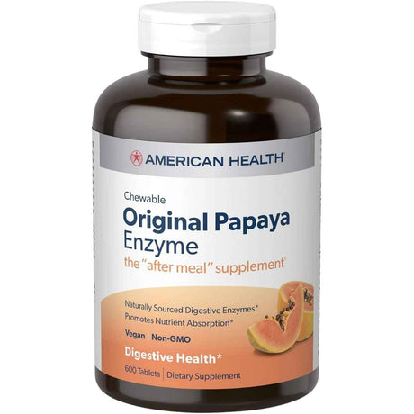 Frasco de suplemento American Health Enzima de Papaya Original 45 mg 600 tabletas