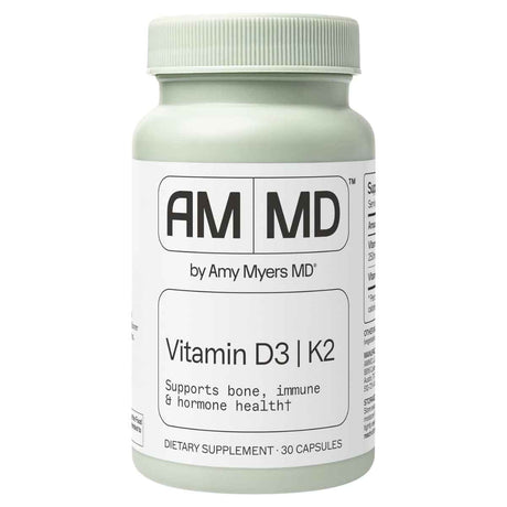 Frasco de suplemento Amy Myers MD Vitamina D3 y K2 10000 UI 30 cápsulas
