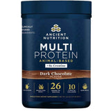 Bote de proteína Ancient Nutrition Multi Protein con creatina sabor chocolate de 620 gramos.