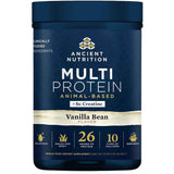 Bote de proteína Ancient Nutrition Multi Protein con creatina sabor vainilla de 604 gramos.