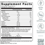 Tabla nutricional de Ancient Nutrition Multi Protein + Creatine sabor vainilla.