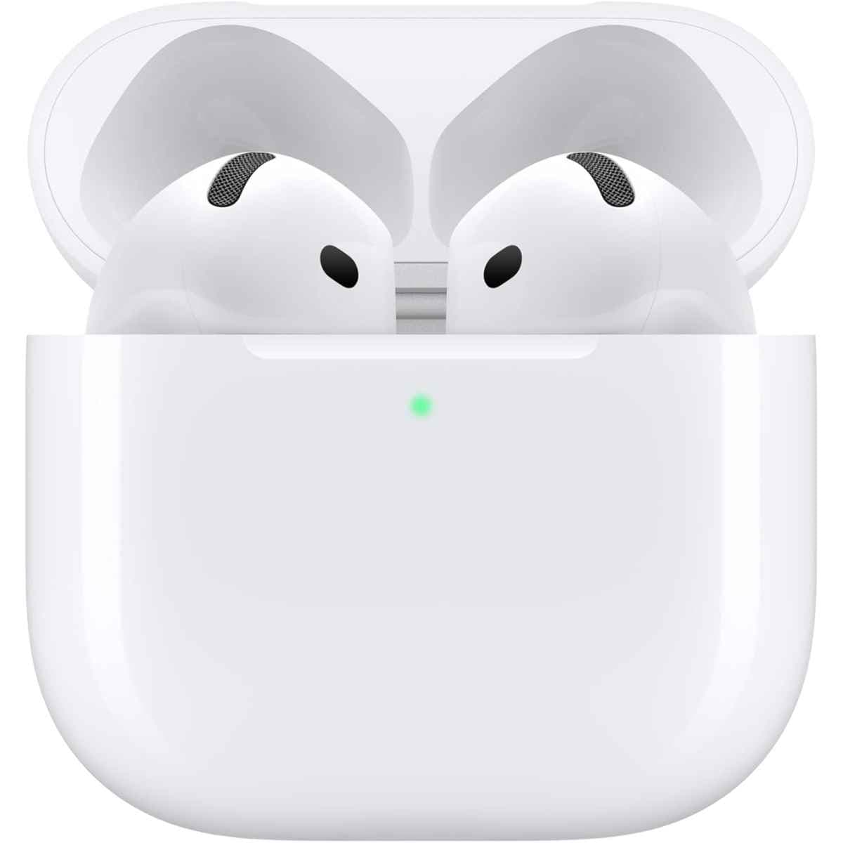 Apple AirPods 4 blancos con estuche de carga USB-C abierto