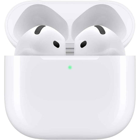 Apple AirPods 4 blancos con estuche de carga USB-C abierto