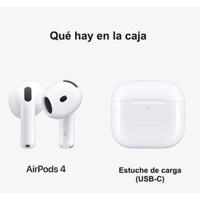 Contenido de la caja de Apple AirPods 4 sin cancelación activa de ruido con estuche USB-C
