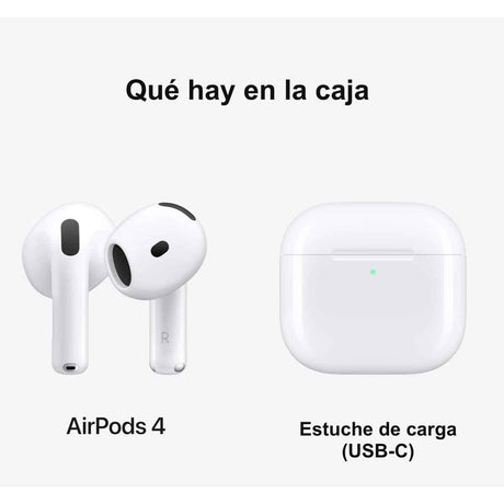 Contenido de la caja de Apple AirPods 4 sin cancelación activa de ruido con estuche USB-C