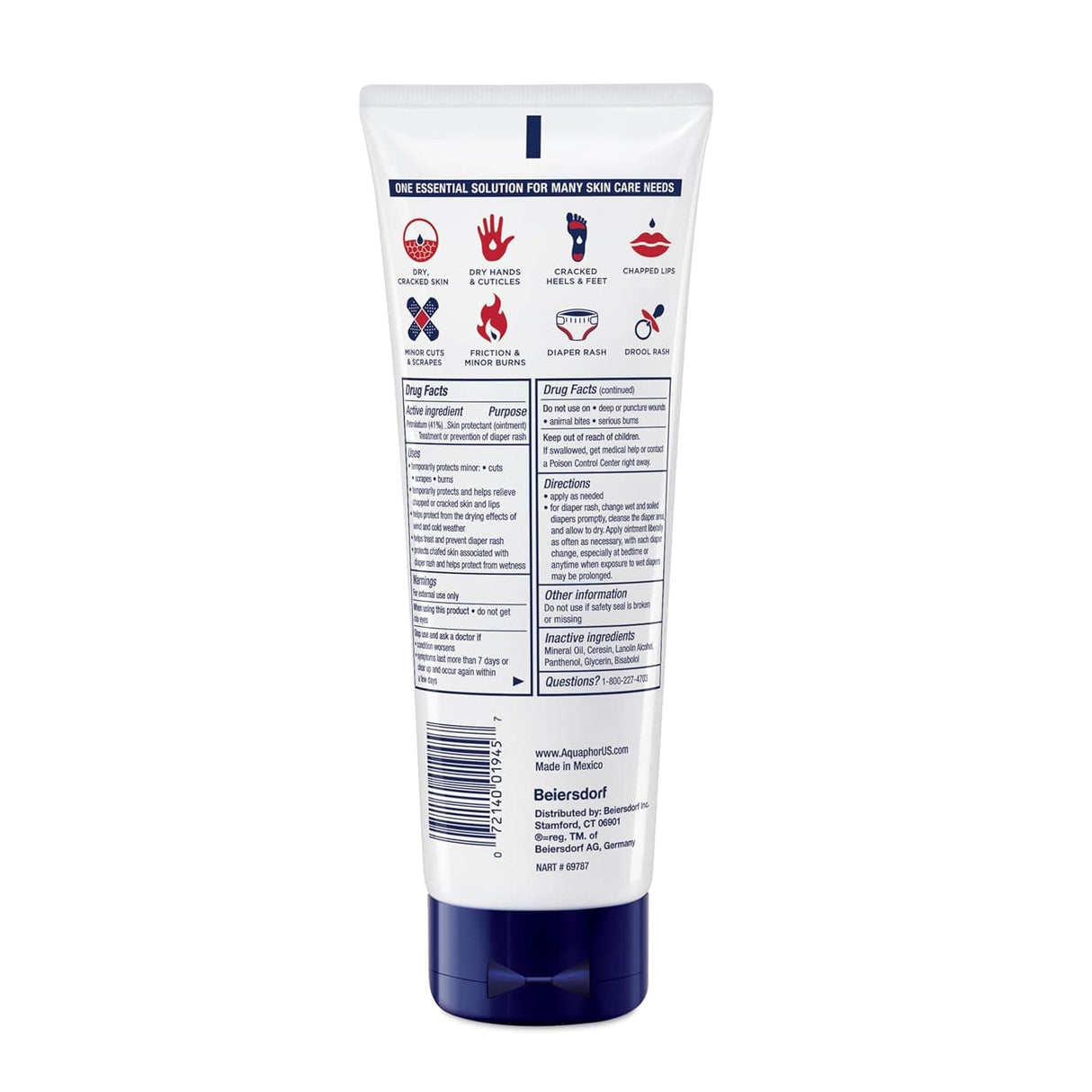 Etiqueta Drug Facts de Aquaphor Advanced Therapy ungüento con petrolatum 41%