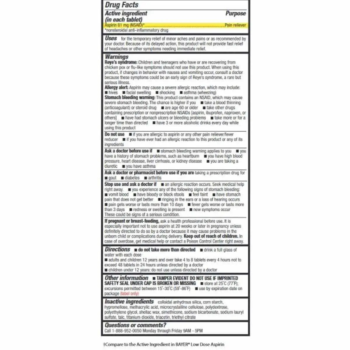 Tabletas de aspirina HealthA2Z 81 mg para alivio prolongado, recomendadas por médicos