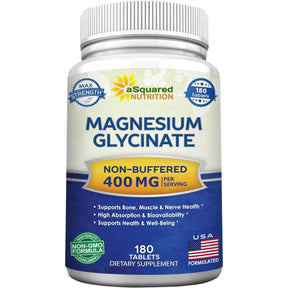 Frasco de aSquared Nutrition glicinato de magnesio 400 mg con 180 tabletas