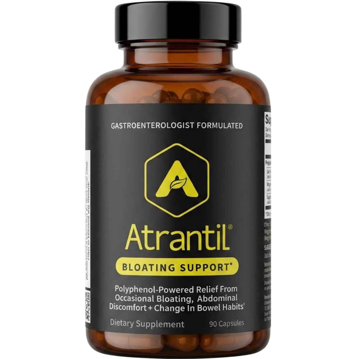 Frasco frontal de Atrantil fórmula botánica, presentación de 90 cápsulas