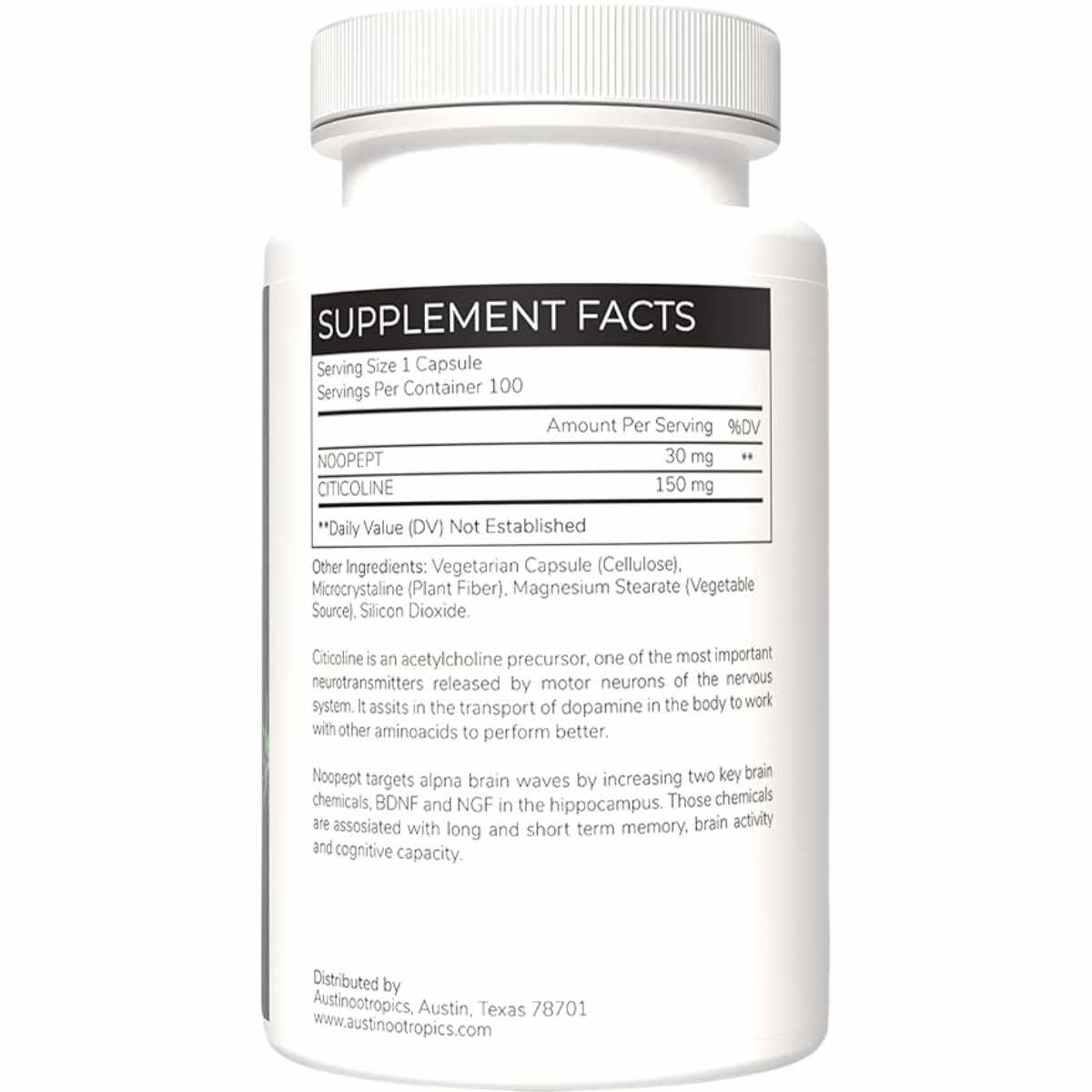 Nootrópico Austinootropics - Tabla Nutricional y Porciones