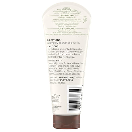 Etiqueta con información de la loción Aveeno Loción Corporal Hidratante Diaria paquete de 3 de 71 g
