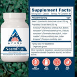 Tabla nutricional del suplemento Ayush Herbs NeemPlus 90 cápsulas