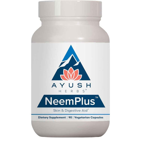 Frasco de suplemento Ayush Herbs NeemPlus 90 cápsulas