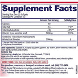 Tabla nutricional del suplemento AZO Arándano Rojo 500 mg 100 Cápsulas blandas