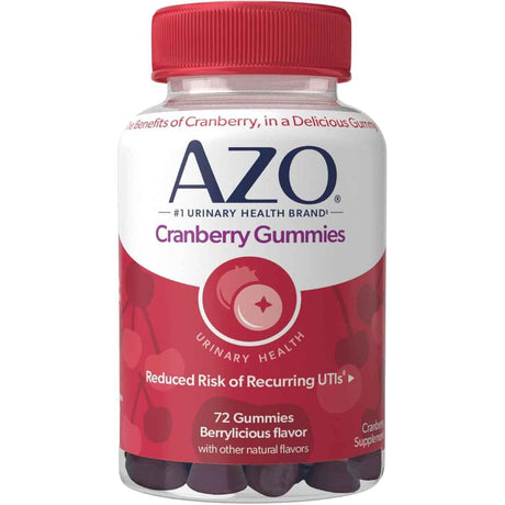 Frasco de suplemento AZO Arándano Rojo Berrylicious 72 gomitas