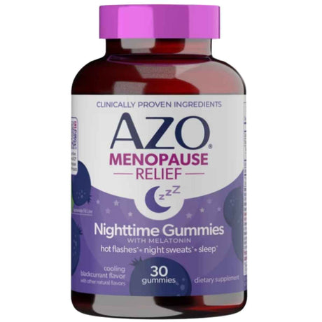 Frasco de AZO Menopausia con melatonina, presentación de 30 gomitas.