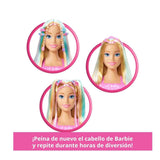 Ejemplos de peinados con la cabeza para peinar Barbie Color Reveal y sus accesorios.