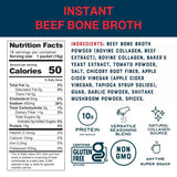 Tabla nutricional del suplemento Bare Bones Caldo de Huesos de Res Instantáneo 16 Sobres.