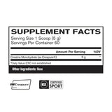 Tabla nutricional del suplemento Bare Performance Nutrition Monohidrato de Creatina Creapure 5000 mg 60 servicios polvo