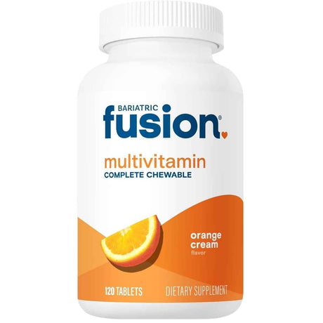 Frasco de suplemento Bariatric Fusion Multivitamínico Completo Crema de Naranja 120 tabletas