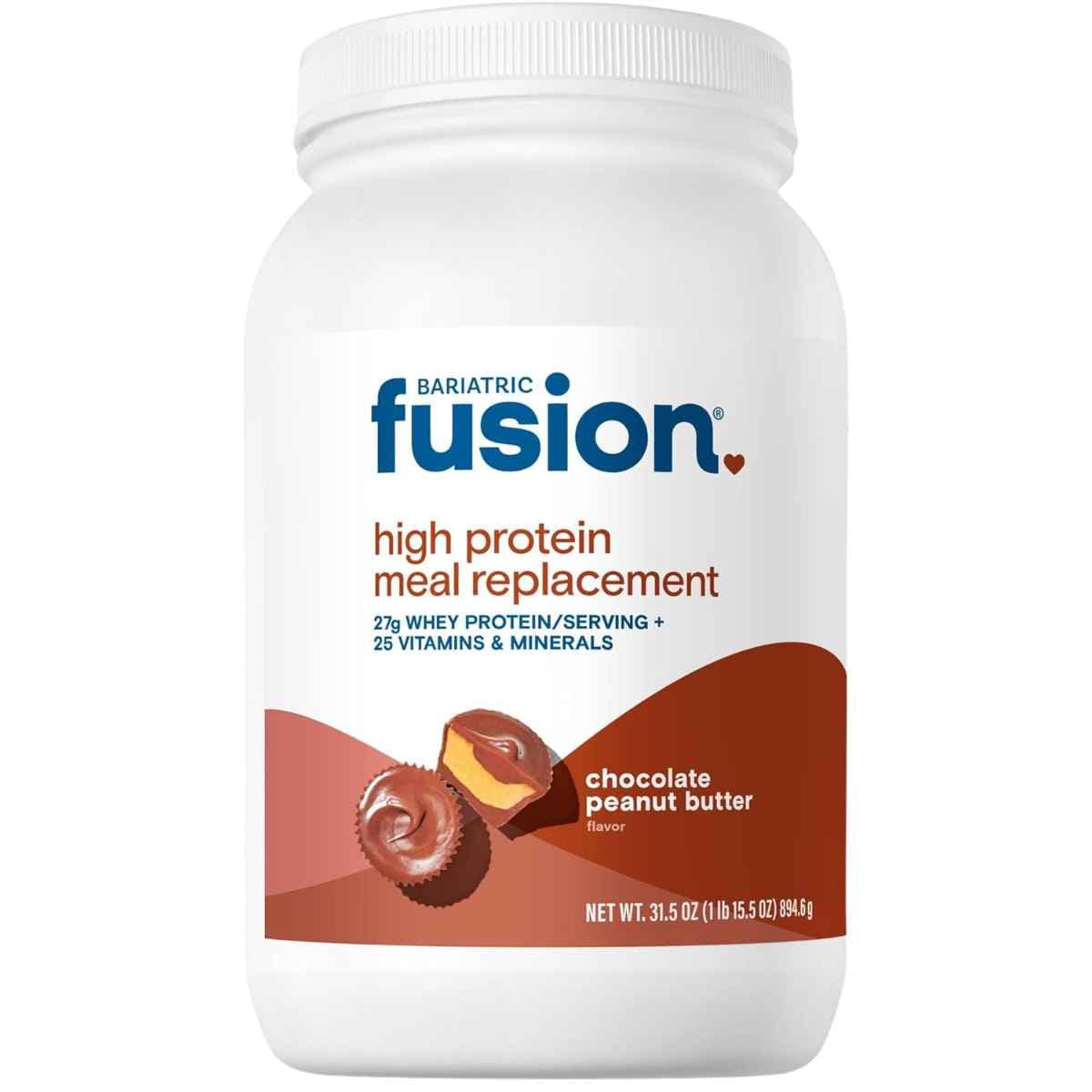 Frasco de Bariatric Fusion reemplazo de comida en polvo sabor chocolate con mantequilla de maní