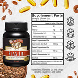 Tabla nutricional del suplemento Barlean's Aceite de Linaza 1650 mg 100 cápsulas blandas